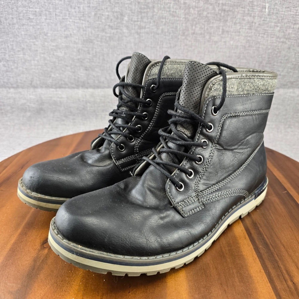 Mens Black Lace Up Ankle Boots Combat Style Round Toe Winter Casual Size 8.5 MED - Picture 3 of 14